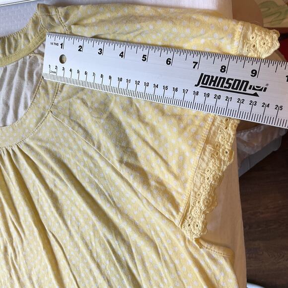 Pinkk Women Sleepwear Dress Size 2X Yellow Polka Dot Pajama Lace Short Sleeve - Picture 6 of 9